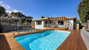 Solar heated pool.