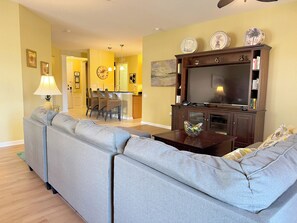 View of the living room to the kitchen.