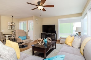 Upstairs living room, open to dining and kitchen area