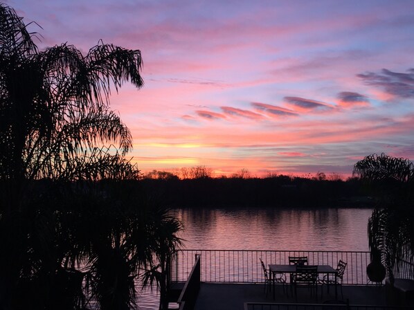 Beautiful backyard view from a unique deck over the water.