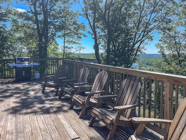 Large raised deck area with seating