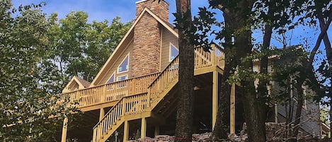 Front facade of home overlooking Big Boulder Lake and ski resort.