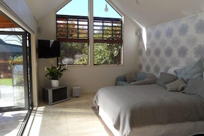 Living area, our house in background