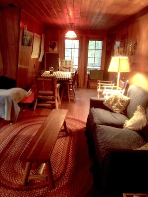 View from woodstove to dining room & porch