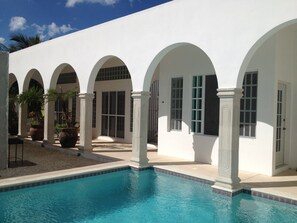 Pool side of house