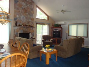 Comfy Living Room with wood fireplace