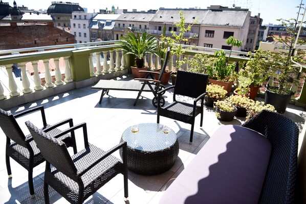 private terrace overlooking Zagreb rooftops