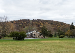 The Chateau in the fall with the slopes behind us