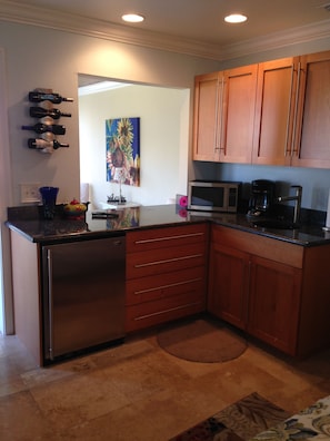 Kitchenette with mini-fridge, ice maker, coffee maker and microwave