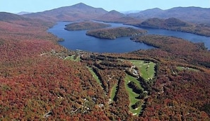 A spectacular view of the Whiteface Club & Resort, Lake Placid and Whiteface!