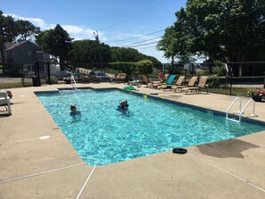 Salt water swimming pool open mid June to Labor Day. 11am to 7 pm