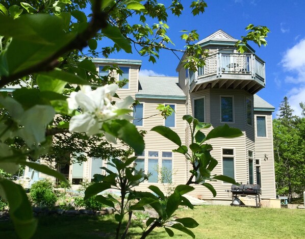 Front of the house faces the orchard.
