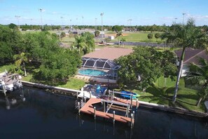 Aerial View Boat Dock with Lift