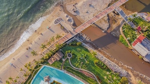 Aerial View of Property, River and Beach