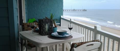 Large Oceanfront Balcony where you can dine, relax and watch the waves.