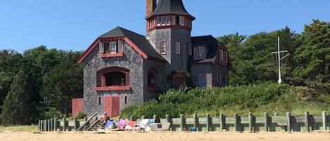 Typical day at high tide on private beach