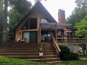 We recently added a pergola to the front deck for shade during the day.
