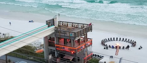 View from your balcony of Surfside Resort Beach Bar and bon fires