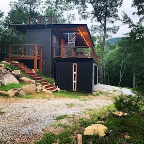 The side view of the cabin shows off the new sloped roof that'll keep you dry wh