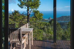 Deck and view to Lion Rock on Piha Beach