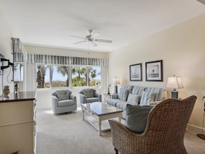 Living Room with Ocean Views from 402 Captains Walk