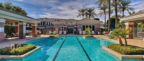 Get your laps in at the large and luxurious complex pool.