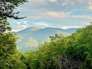 View of Moat Mountains & Attitash Ski Area from Deck.  August 2020