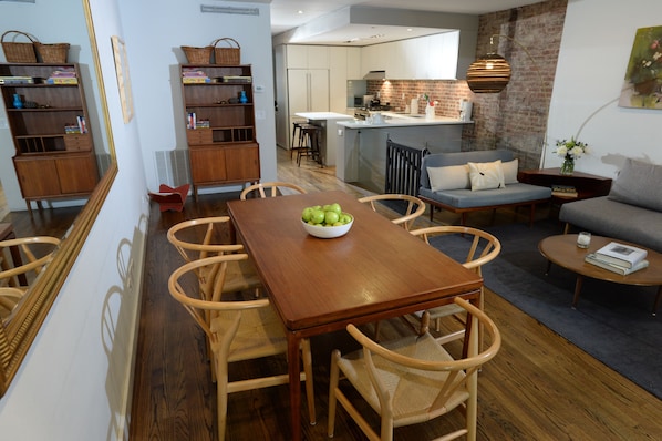 Open kitchen and dining area