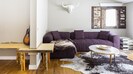 Bull Purple Living Room with a pellet stove