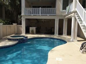 Pool view looking at 1st floor veranda and tiki area