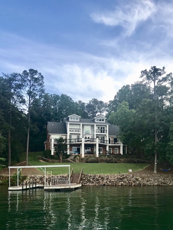 Lake house & dock from water