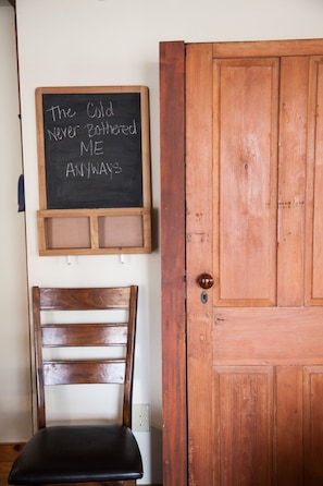 The door to nowhere is a great space for food.  Keep the chalkboard msgs clean!