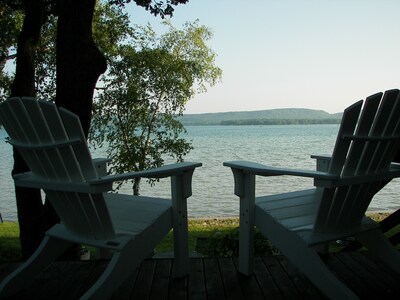 quiet, early-morning view from our deck overlooking Platte Lake
