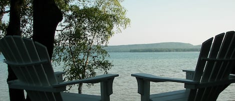 quiet, early-morning view from our deck overlooking Platte Lake