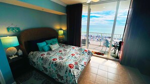 Master bedroom with queen bed overlooking the Gulf