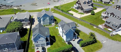 Aerial of compound 37 Tuckerman 2nd house from corner red car in driveway