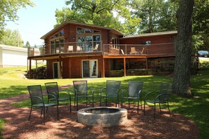 View from lake with new fire pit area