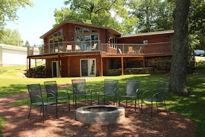 View from lake with new fire pit area