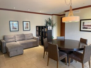 Couch and dining area