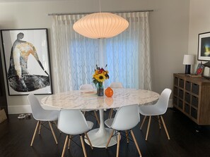 Spacious dining area for six.