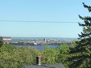 Harbor View from apartment window.  Ship loading coal - Duluth/Superior Harbor.