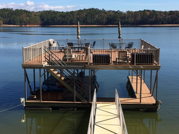 The Dock! Largest dock allowed on the lake with so much room for everyone