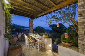 Evening dinners on the lovely upper cottage terrace