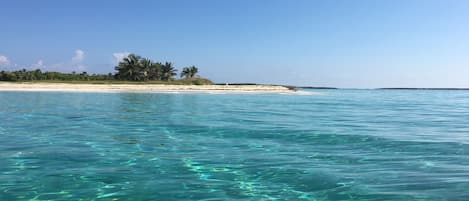 Island across the bay, can be reached by kayak.