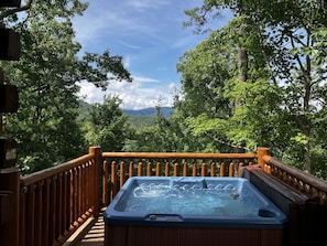 The view from the deck with the hot tub August 2022