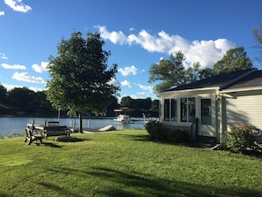 Firepit, seating, and dock