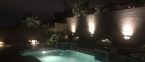 Lovely Nights sitting by the pool and hot tub 