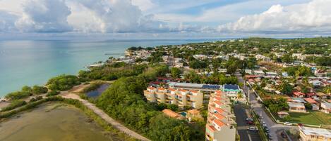 Aerial view of Vistamar with Combate beach on the left