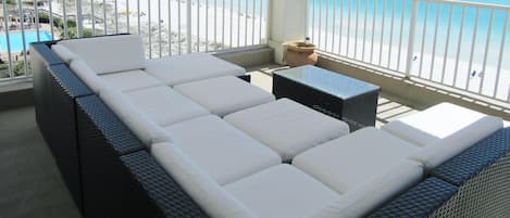 Huge L Shaped Balcony with Luxurious Patio Furniture and the Best View in Destin