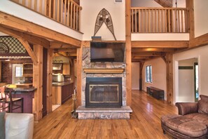 Wood burning frieplace one side
Propane the other 